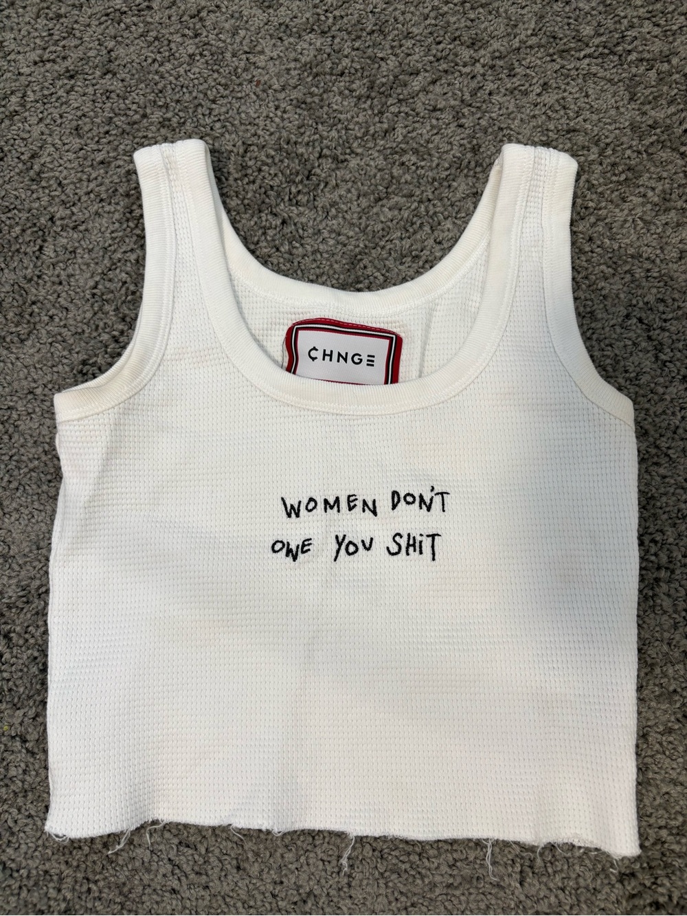 CHNGE White Ribbed Graphic Cropped Tank Top